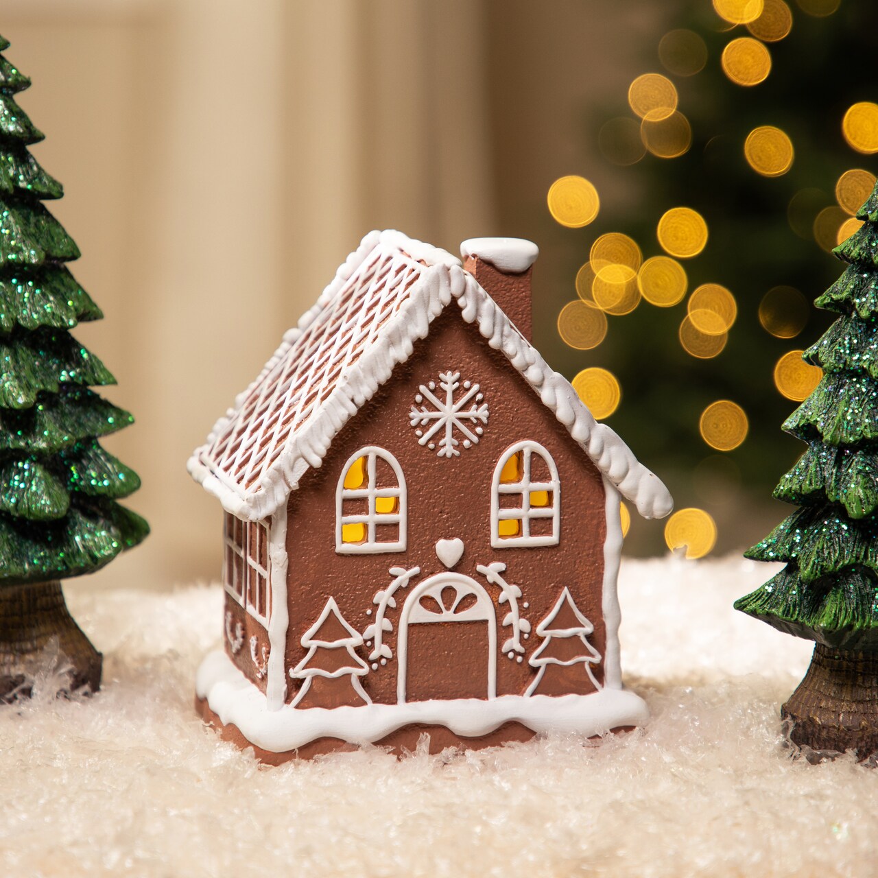 Northlight Lighted Lattice Roof Snowy Chimney Gingerbread House Christmas Decoration - 6.25"